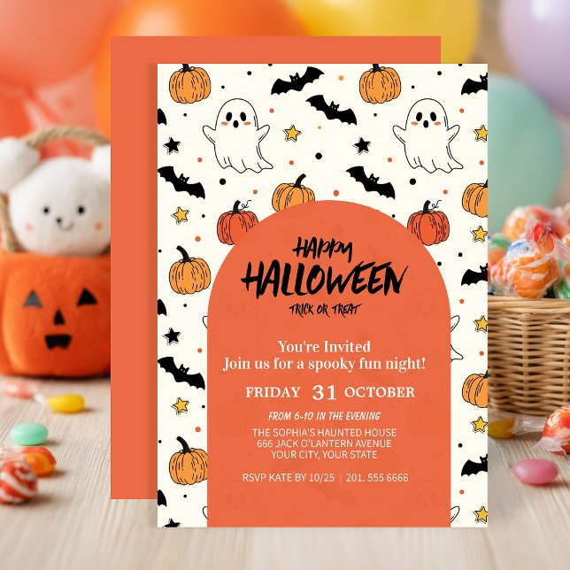 Cute Ghost & Pumpkin Halloween Party Invitation (Creator Uploaded)