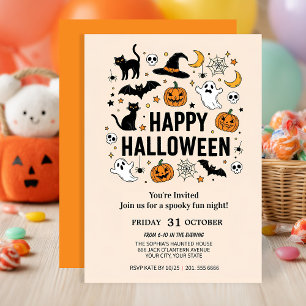 Cute Ghost & Pumpkin Halloween Party Invitation