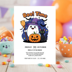 Cute Ghost & Pumpkin Halloween Party Invite