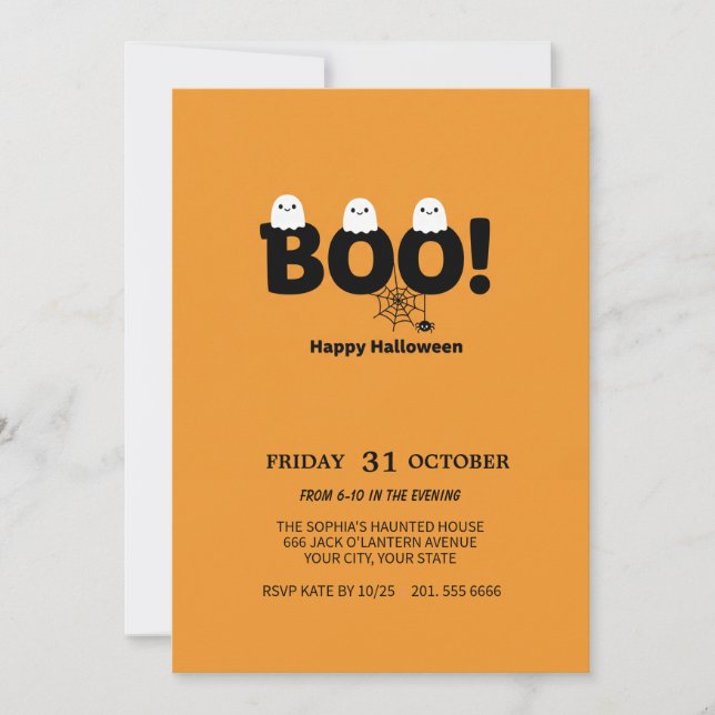 Cute Ghost & Pumpkin Halloween Party Invite (Front)