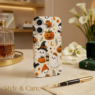 Cute Ghost & Pumpkin Halloween Pattern iPhone 16 Case