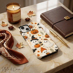 Cute Ghost & Pumpkin Halloween Pattern iPhone 13 Case