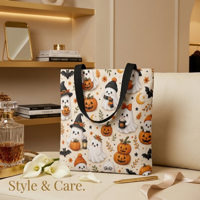 Cute Ghost & Pumpkin Halloween Pattern Tote Bag (Cute Ghost & Pumpkin Halloween Pattern Tote Bag)