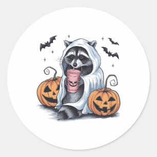Cute Ghost Pumpkin Halloween Racoon Costume Racco Classic Round Sticker