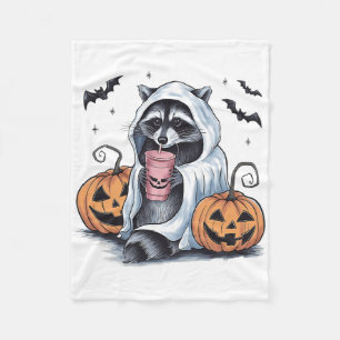 Cute Ghost Pumpkin Halloween Racoon Costume Racco Fleece Blanket
