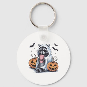 Cute Ghost Pumpkin Halloween Racoon Costume Racco Key Ring