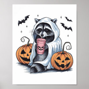 Cute Ghost Pumpkin Halloween Racoon Costume Racco Poster