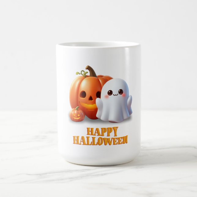 Cute Ghost & Pumpkin Happy Halloween  Coffee Mug (Center)
