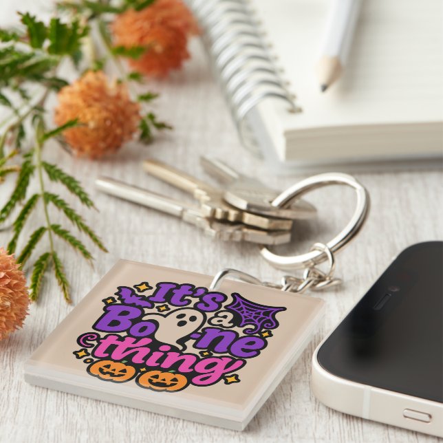 Cute Ghost & Pumpkin -Happy Halloween Key Ring (Front Right)
