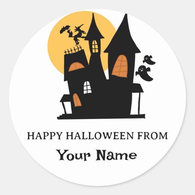 Cute Ghost Pumpkin Happy Halloween Personalised Classic Round Sticker (Front)