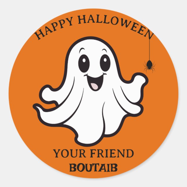 Cute Ghost Pumpkin Happy Halloween Personalised` Classic Round Sticker (Front)