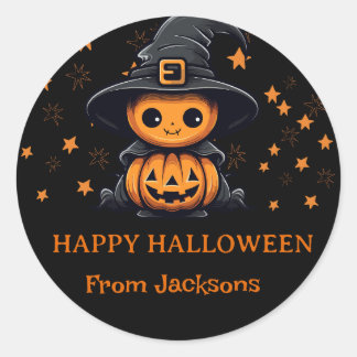 Cute Ghost Pumpkin Happy Halloween Personalised Classic Round Sticker