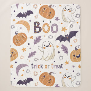 Cute Ghost & Pumpkin Medium Sherpa Blanket