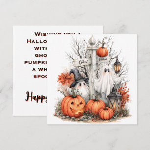 Cute Ghost & Pumpkin Patch Halloween Greeting Card