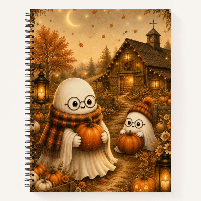 Cute Ghost Pumpkin Patch Notebook (Front)