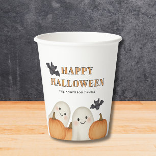 Cute Ghost Pumpkin Personalised Halloween Party Paper Cups