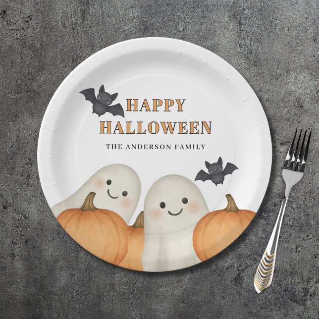 Cute Ghost Pumpkin Personalised Halloween Party  Paper Plate (Creator Uploaded)