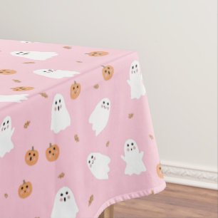 Cute Ghost & Pumpkin Pink Halloween Pattern Tablecloth