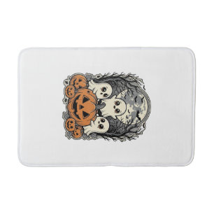 Cute Ghost Pumpkin Shirt Vintage Engraving Hallowe Bath Mat