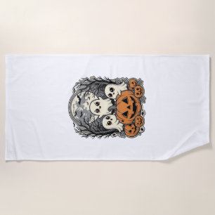 Cute Ghost Pumpkin Shirt Vintage Engraving Hallowe Beach Towel