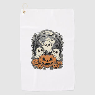 Cute Ghost Pumpkin Shirt Vintage Engraving Hallowe Golf Towel