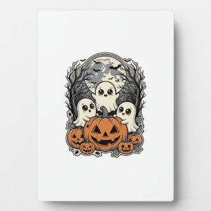 Cute Ghost Pumpkin Shirt Vintage Engraving Hallowe Plaque