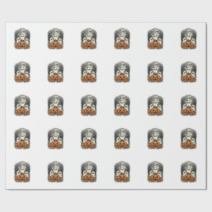 Cute Ghost Pumpkin Shirt Vintage Engraving Hallowe Wrapping Paper