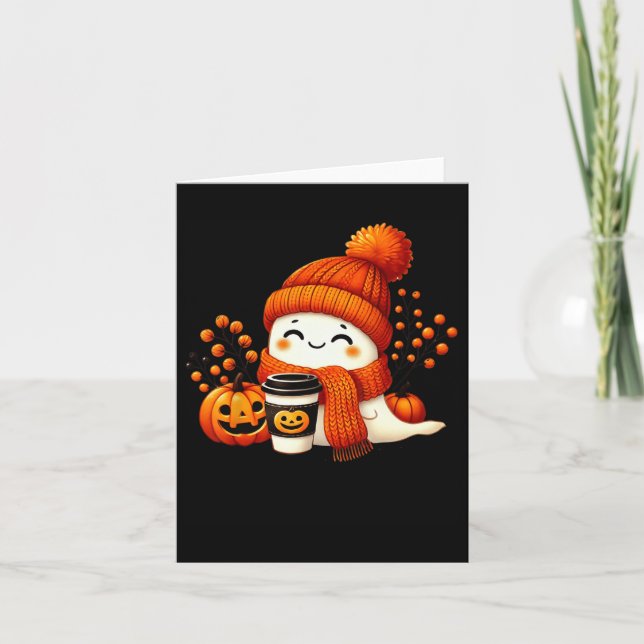 Cute Ghost Pumpkin Spice Cup Halloween Fall Drink  Card (Front)