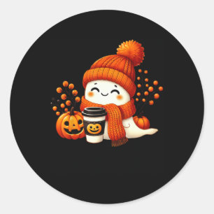 Cute Ghost Pumpkin Spice Cup Halloween Fall Drink Classic Round Sticker