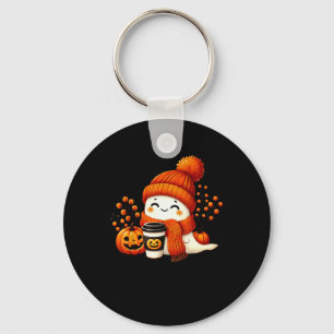 Cute Ghost Pumpkin Spice Cup Halloween Fall Drink  Key Ring