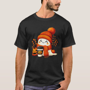 Cute Ghost Pumpkin Spice Cup Halloween Fall Drink T-Shirt