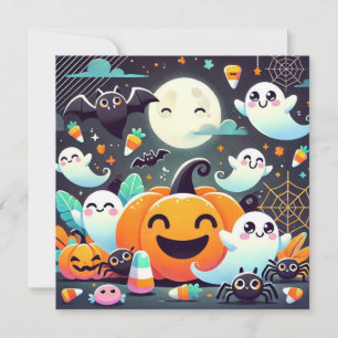 Cute Ghost Pumpkins Halloween Custom Holiday Card