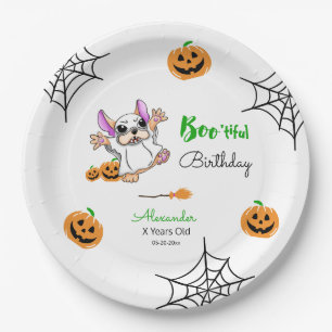Cute ghost pumpkins Halloween Happy Birthday Paper Plate