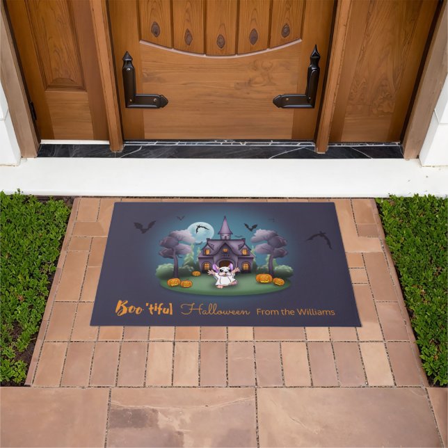 Cute ghost pumpkins Haunted House Halloween Doormat (Outdoor)