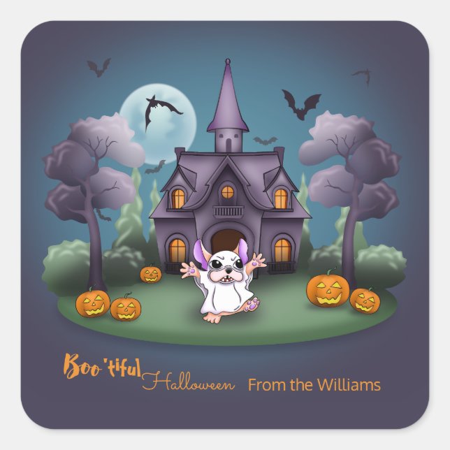 Cute ghost pumpkins Haunted House Halloween Square Sticker (Front)