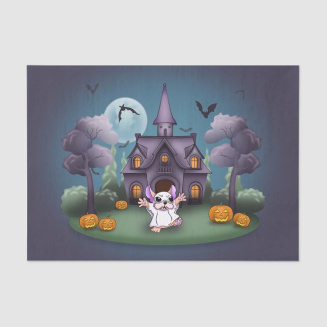 Cute ghost pumpkins Haunted House Halloween Tissue Paper (Front)