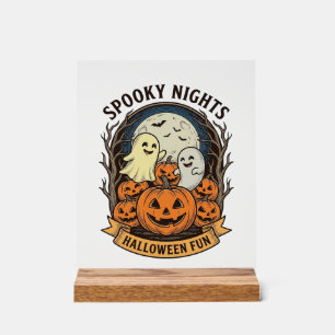 Cute Ghost Pumpkins Vintage Engraving Halloween Ar Acrylic Sign