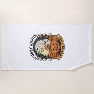 Cute Ghost Pumpkins Vintage Engraving Halloween Ar Beach Towel