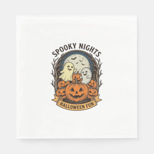 Cute Ghost Pumpkins Vintage Engraving Halloween Ar Napkin