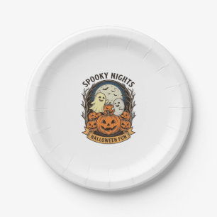 Cute Ghost Pumpkins Vintage Engraving Halloween Ar Paper Plate