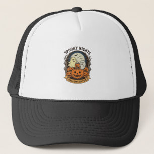 Cute Ghost Pumpkins Vintage Engraving Halloween Ar Trucker Hat