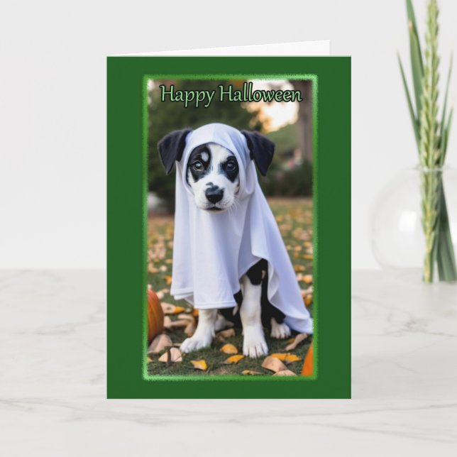 Cute Ghost Pup Halloween Card (Front)