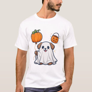 Cute Ghost Puppy Balloon Halloween Art T-Shirt