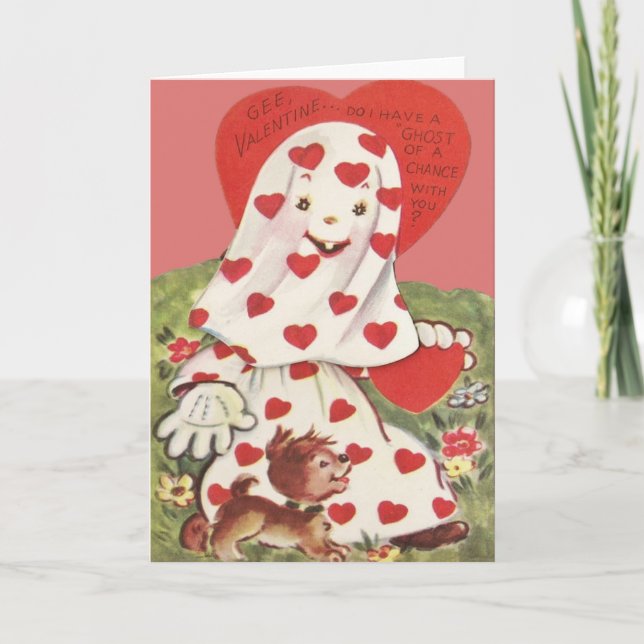 Cute Ghost Puppy Dog Heart Valentine Holiday Card (Front)