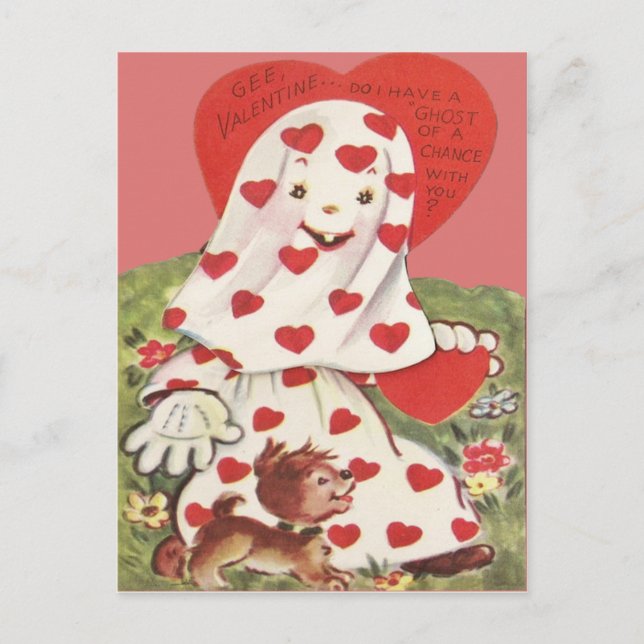 Cute Ghost Puppy Dog Heart Valentine Holiday Postcard (Front)