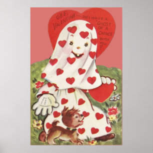 Cute Ghost Puppy Dog Heart Valentine Poster