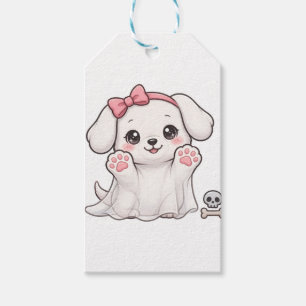 Cute Ghost Puppy Pink Bow Halloween Dog Sticker Gift Tags