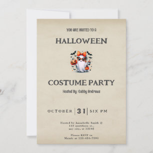 Cute Ghost Purse Bow Coffee Star Vintage Halloween Invitation