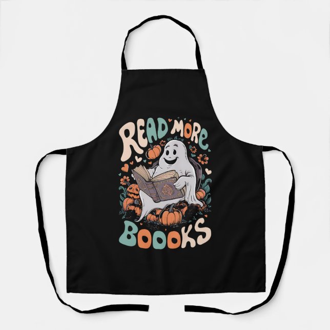Cute Ghost Read More Books Teacher Halloween  Apron (Front)