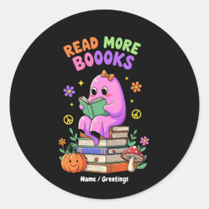 Cute Ghost “Read More Booooks” Funny Halloween  Classic Round Sticker
